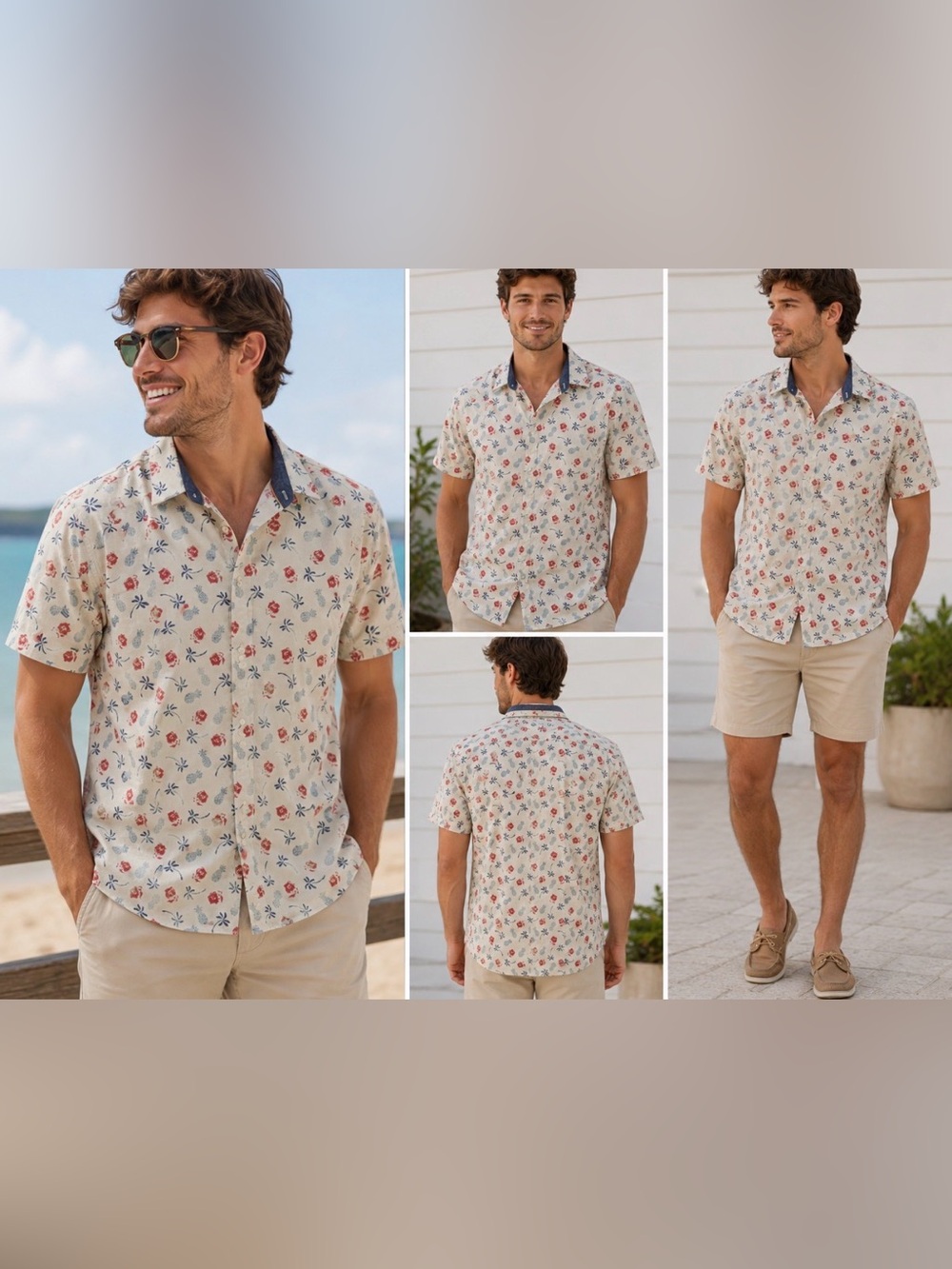 112 Fundamental Coast Organic Cotton Floral Pineapple Button Down Shirt Large